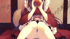 Anime long hair anime girls animal ears panties Santa Matsuri