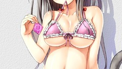 Anime long hair bra nekomimi animal ears cleavage panty pull