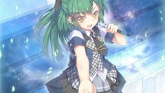 Anime microphones skirts anime girls idol yellow eyes green 