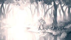 Anime monochrome long hair forests anthropomorphism nude The 