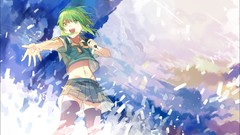 Anime navel microphones anime girls green eyes school uniforms 