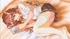 Anime pants anime girls brunettes lying down Onegai Teacher 