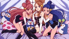 Anime Penguins beds pillows blue hair pink hair anime girls 