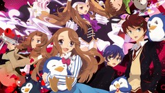 Anime Penguins hats Ribbons blue hair pink hair long hair pink 