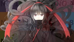 Anime pineapple red eyes Ribbons long hair anime girls black 