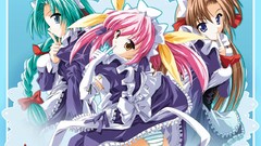 Anime pink hair anime girls brunettes maids green hair galge 