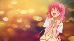 Anime pink hair smiling long hair anime girls closed eyes 