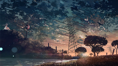 Anime power lines outdoors sky moescape anime girls Kein Tan