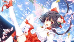 Anime red eyes anime girls flower petals miko thigh highs scans 