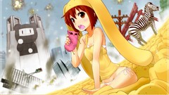 Anime red eyes bra animal ears underwear panties upscaled Wooser