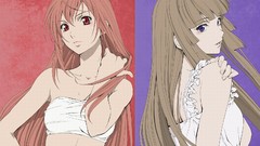 Anime red eyes long hair anime girls brunettes purple eyes 