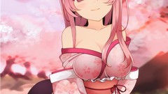 Anime red eyes pink hair anime girls Japanese clothes scans 