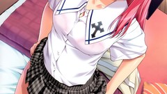 Anime red eyes skirts blush pink hair anime girls school 