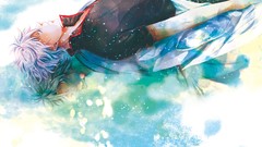 Anime reflections blue hair closed eyes sparkles short hair 