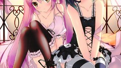 Anime Ribbons anime girls underwear striped lingerie Hentai 