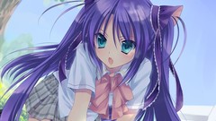 Anime Ribbons skirts anime girls blue eyes school uniforms 