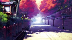 Anime road Trees Asia cherry blossom