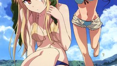 Anime sakura long hair pets cleavage bikini panties topless 