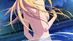 Anime sakura red eyes blondes long hair pets cleavage bikini 