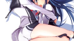 Anime Shorts blue hair long hair brown eyes school uniforms 