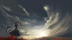 Anime sky ponytail clouds touhou onozuka komachi scythe field