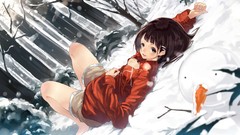 Anime snowman smiling anime girls lying down cleavage sword art 