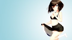 Anime socks blue background skirts anime girls blue eyes short 