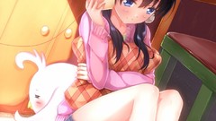 Anime socks sitting skirts smiling anime girls blue eyes black 