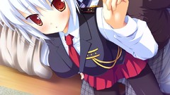 Anime tie white hair red eyes blush anime girls short hair 