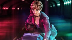 Anime tunnel helmets jackets anime girls green eyes brunettes 