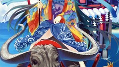 Anime Umbrellas horns stripes long hair anime girls kokonobi 