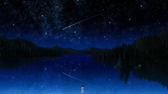 Anime water nature anime girls shooting stars artwork night sky