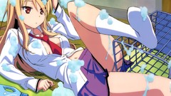 Anime wet blondes skirts long hair school uniforms pets no bra 