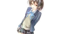 Anime white background anime girls green eyes school uniforms 