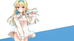 Anime white background blouse blondes blush long hair anime 