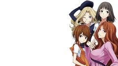 Anime white background hats hoodies blondes blush smiling long 