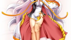 Anime white background red eyes pink hair long hair animal ears 