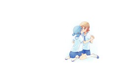 Anime white background skirts blue hair anime girls brown eyes 