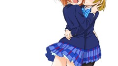 Anime white background smiling school uniforms short hair 