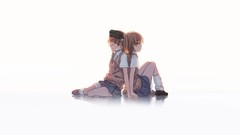 Anime white background socks sitting reflections schoolgirls 