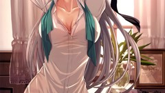 Anime white hair long hair anime girls yellow eyes silver hair 