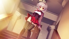 Anime white hair red eyes skirts seifuku manatsu no yoru no 