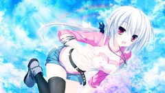 Anime white hair red eyes stockings belts anime girls suzukaze 