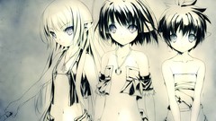 Antenna navel staff white hair monochrome long hair gray eyes 