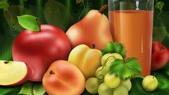 Apples grapes pears peaches fruits orange juice