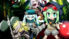 Armor blondes scarfs blue hair pink hair blue eyes green eyes 