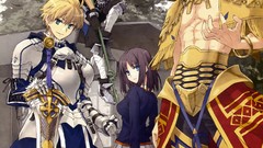 Armor red eyes Swords blondes spears skirts blue hair anime 