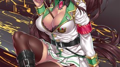 Army military red eyes sitting bows stockings belts skirts long 