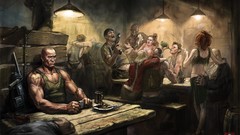 Army soldiers bar Russia posters drinking playing cards video 