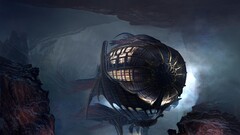 artwork fantasy art concept art steampunk Aircraft cave nature